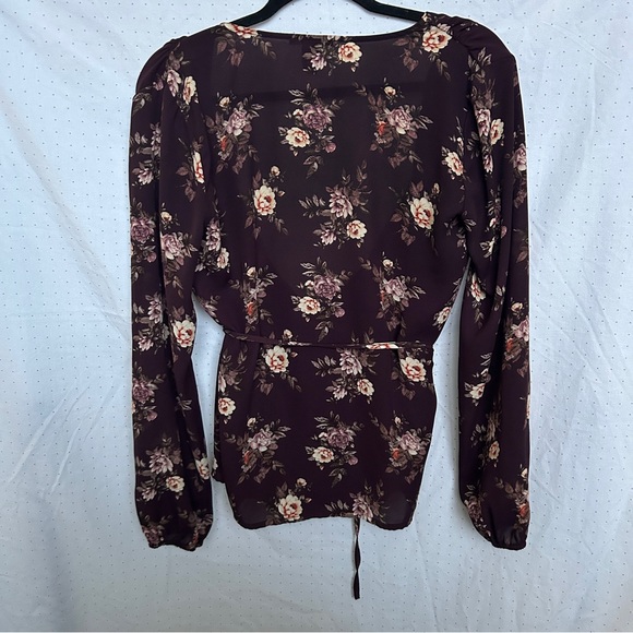 Purple Floral Printed Button Wrap Blouse - Picture 3 of 7